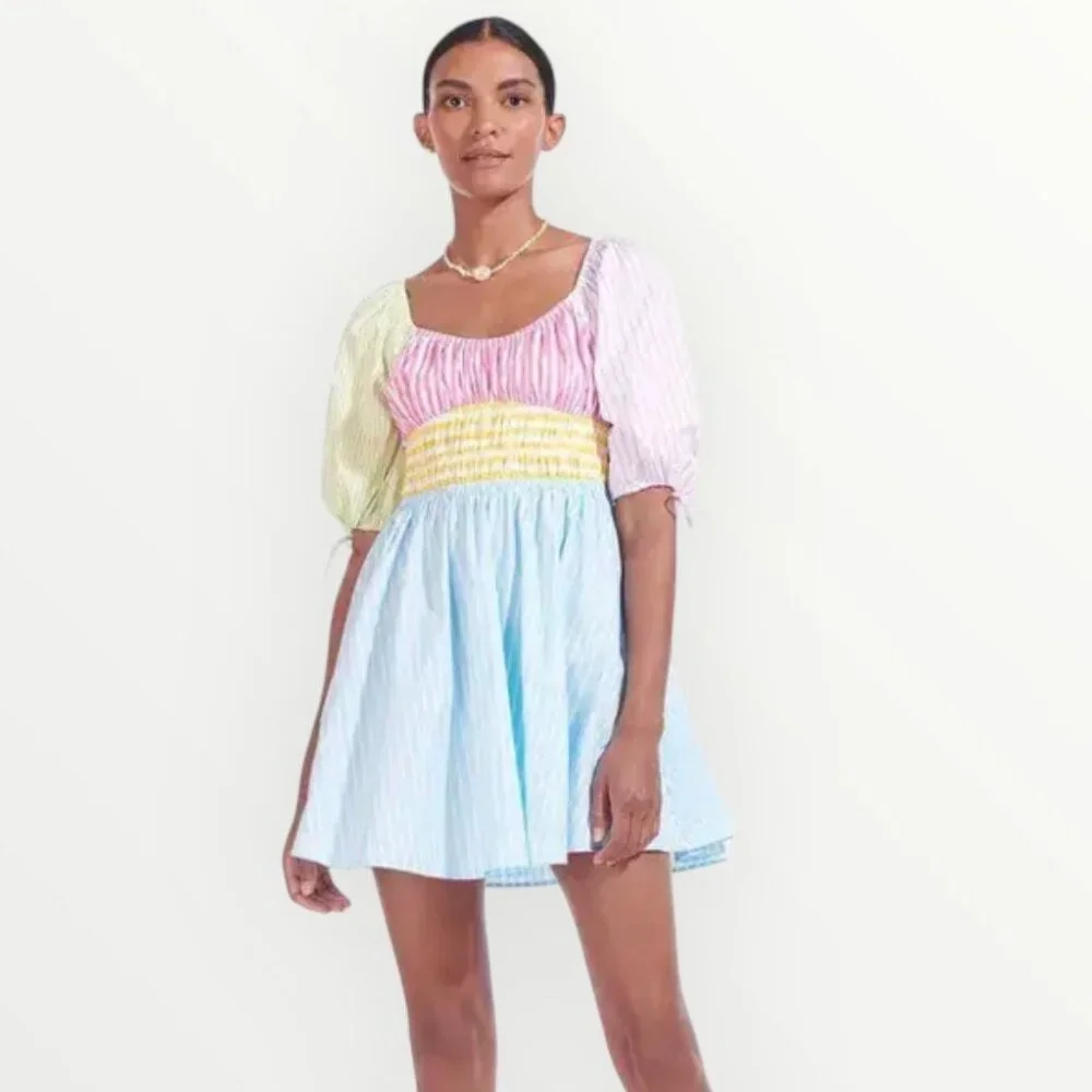 staud striped mini dress STAUD, Laura Linen Mini Dress in Seaport Stripe, Size Large